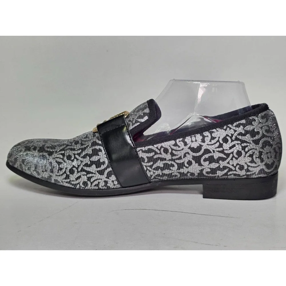 Meijiana Men's Loafers Size 8 Silver Black Gold Snake Slip On Dress Shoes‎